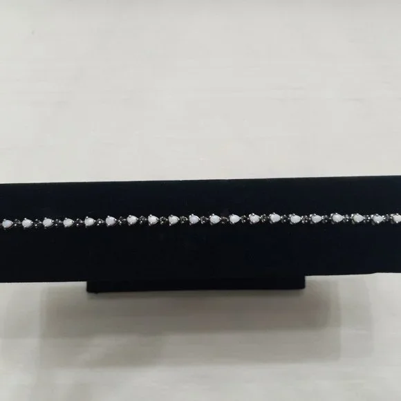 Sterling Silver Bracelet with Opals and Blue Rhinestones - Picture 2 of 14